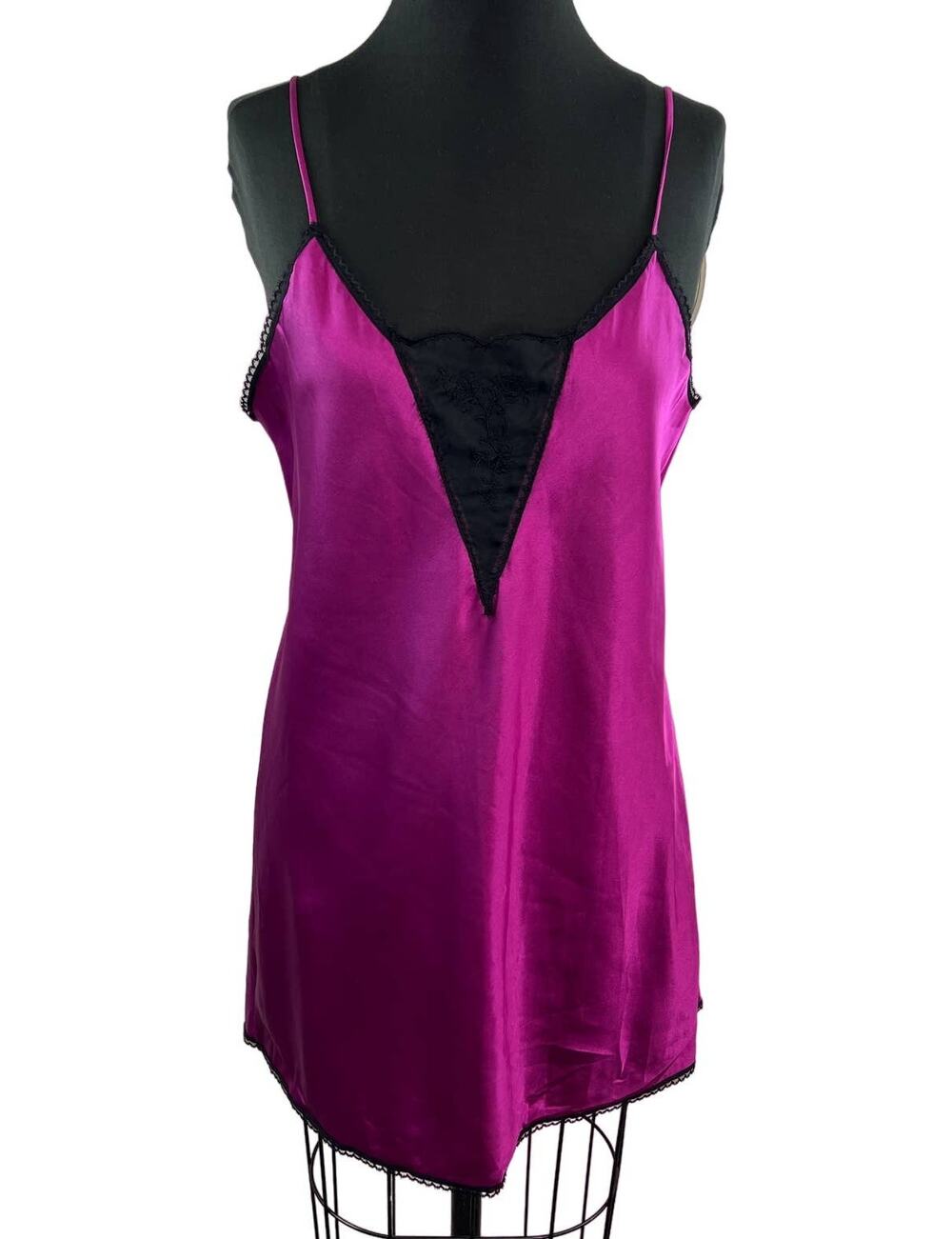 NWT Private Treasures by Avon Purple Satin & Lace Slinky Chemise Slip Dress M